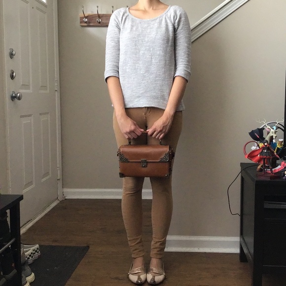 Express Extra Small Heather Gray Baseball Tee with Floral Crochet Back - Picture 2 of 12